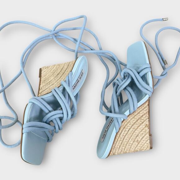 Steve Madden Lace Up Wedge Espadrille Sandal Womens Size 6 Light Blue 4‎ In Heel - Picture 4 of 6